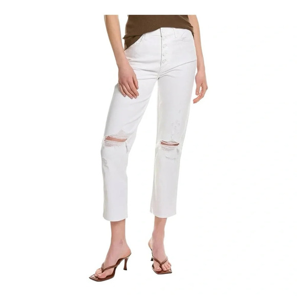 7 For All Mankind White High Waist Jeans Crop Straight Denim Jeans NWT - Picture 1 of 12